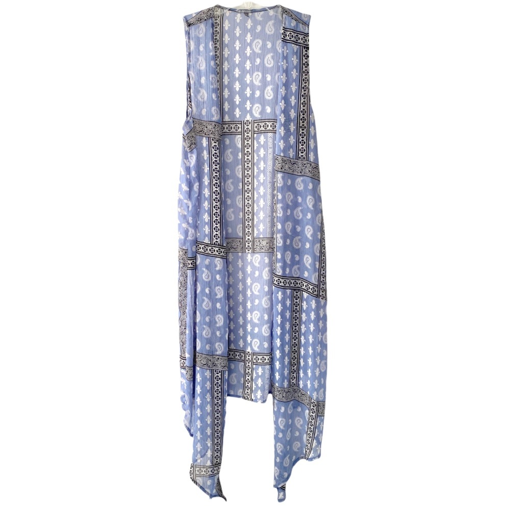 Charlotte Russe Sleeveless Open Front Cardigan Medium Coverup Blue Straight Hem